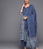 Women Blue Ethnic Motifs Printed Pure Cotton Kurta with Trousers & Dupatta