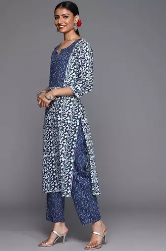 Women Blue Ethnic Motifs Printed Pure Cotton Kurta with Trousers & Dupatta