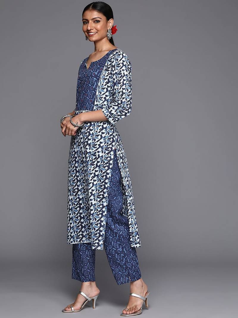 Women Blue Ethnic Motifs Printed Pure Cotton Kurta with Trousers & Dupatta
