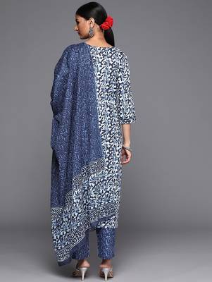 Women Blue Ethnic Motifs Printed Pure Cotton Kurta with Trousers & Dupatta 7