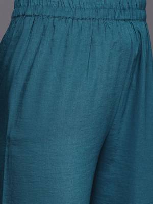 Women Teal Ethnic Motifs Embroidered Sequinned Kurta with Trousers & With Dupatta 3