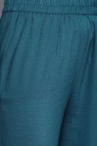Women Teal Ethnic Motifs Embroidered Sequinned Kurta with Trousers & With Dupatta