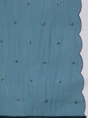 Women Teal Ethnic Motifs Embroidered Sequinned Kurta with Trousers & With Dupatta 4