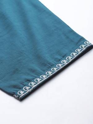 Women Teal Ethnic Motifs Embroidered Sequinned Kurta with Trousers & With Dupatta 8