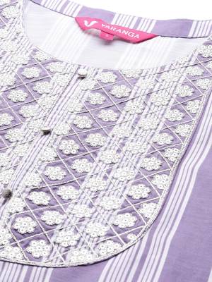 Women Lavender & White Embroidered Kurta with Trousers & Dupatta 3