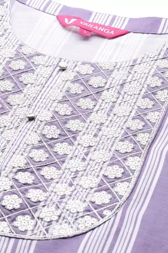 Women Lavender & White Embroidered Kurta with Trousers & Dupatta