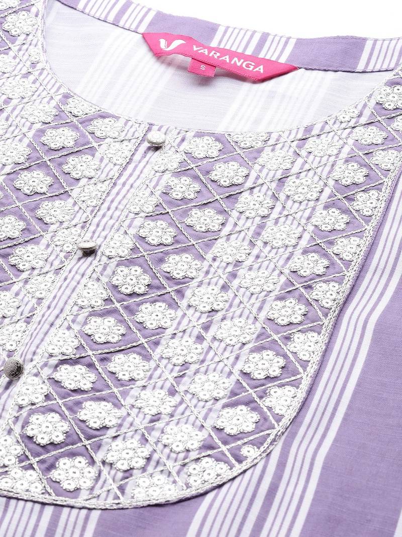 Women Lavender & White Embroidered Kurta with Trousers & Dupatta