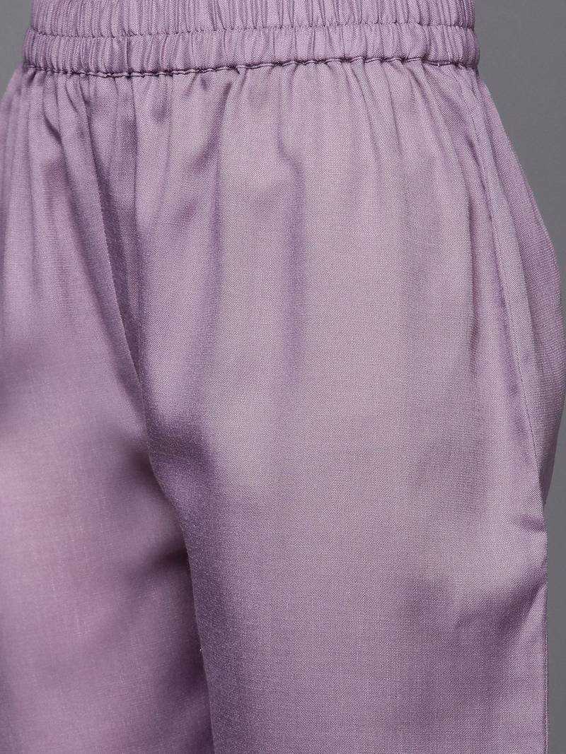 Women Lavender & White Embroidered Kurta with Trousers & Dupatta