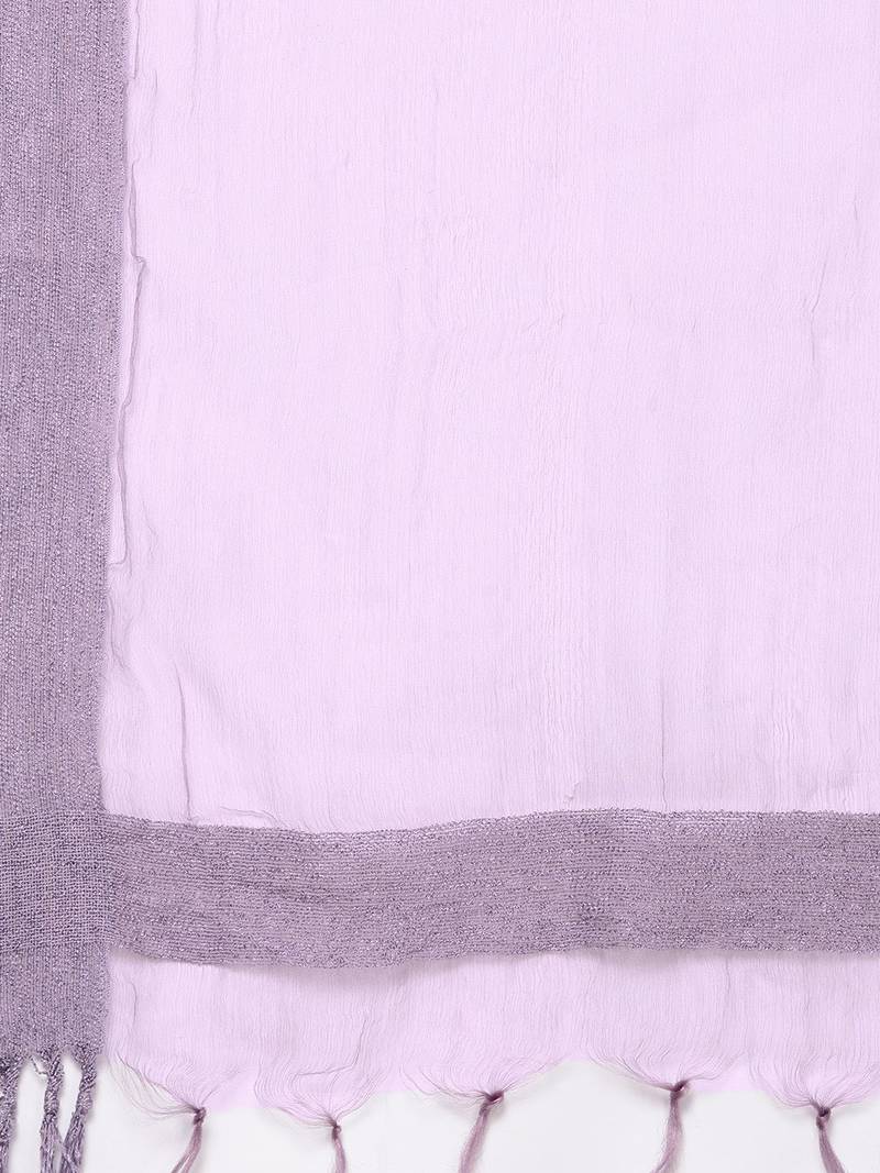 Women Lavender & White Embroidered Kurta with Trousers & Dupatta