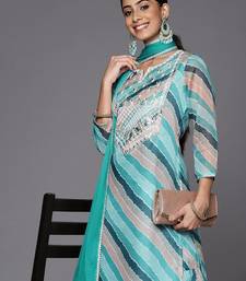 Women Teal Leheriya Printed Gotta Patti Chanderi Cotton Kurta with Sharara & With Dupatta