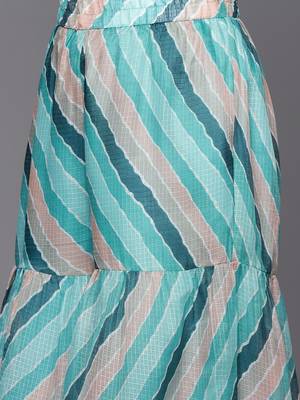 Women Teal Leheriya Printed Gotta Patti Chanderi Cotton Kurta with Sharara & With Dupatta 4
