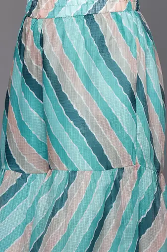 Women Teal Leheriya Printed Gotta Patti Chanderi Cotton Kurta with Sharara & With Dupatta