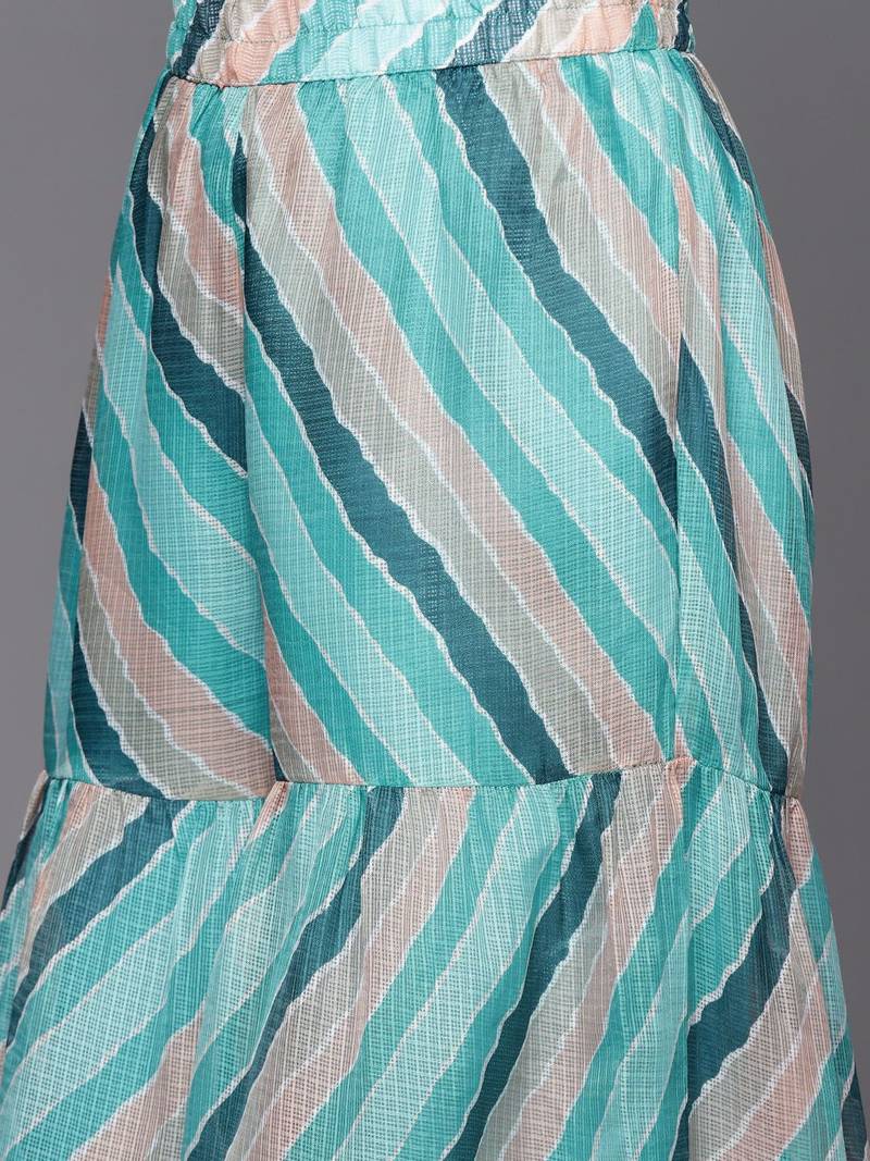 Women Teal Leheriya Printed Gotta Patti Chanderi Cotton Kurta with Sharara & With Dupatta