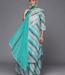 Women Teal Leheriya Printed Gotta Patti Chanderi Cotton Kurta with Sharara & With Dupatta