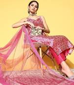 Women Abstract Tussar Silk Spaghetti Straps Kurta Set