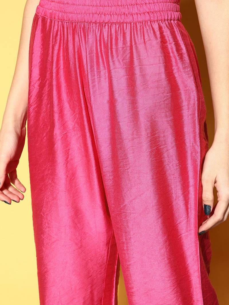 Women Abstract Tussar Silk Spaghetti Straps Kurta Set