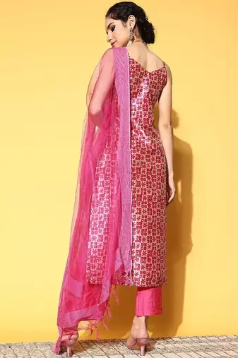 Women Abstract Tussar Silk Spaghetti Straps Kurta Set