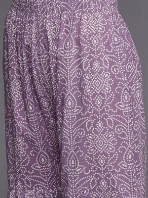 Women Lavender & White Bandhani Pure Cotton Kurti with Sharara & Dupatta 3
