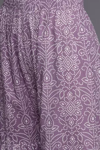 Women Lavender & White Bandhani Pure Cotton Kurti with Sharara & Dupatta