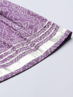 Women Lavender & White Bandhani Pure Cotton Kurti with Sharara & Dupatta 8