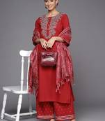 Women Rust Ethnic Motifs Yoke Design Kurta with Palazzos & With Dupatta