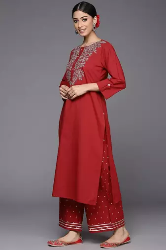 Women Rust Ethnic Motifs Yoke Design Kurta with Palazzos & With Dupatta