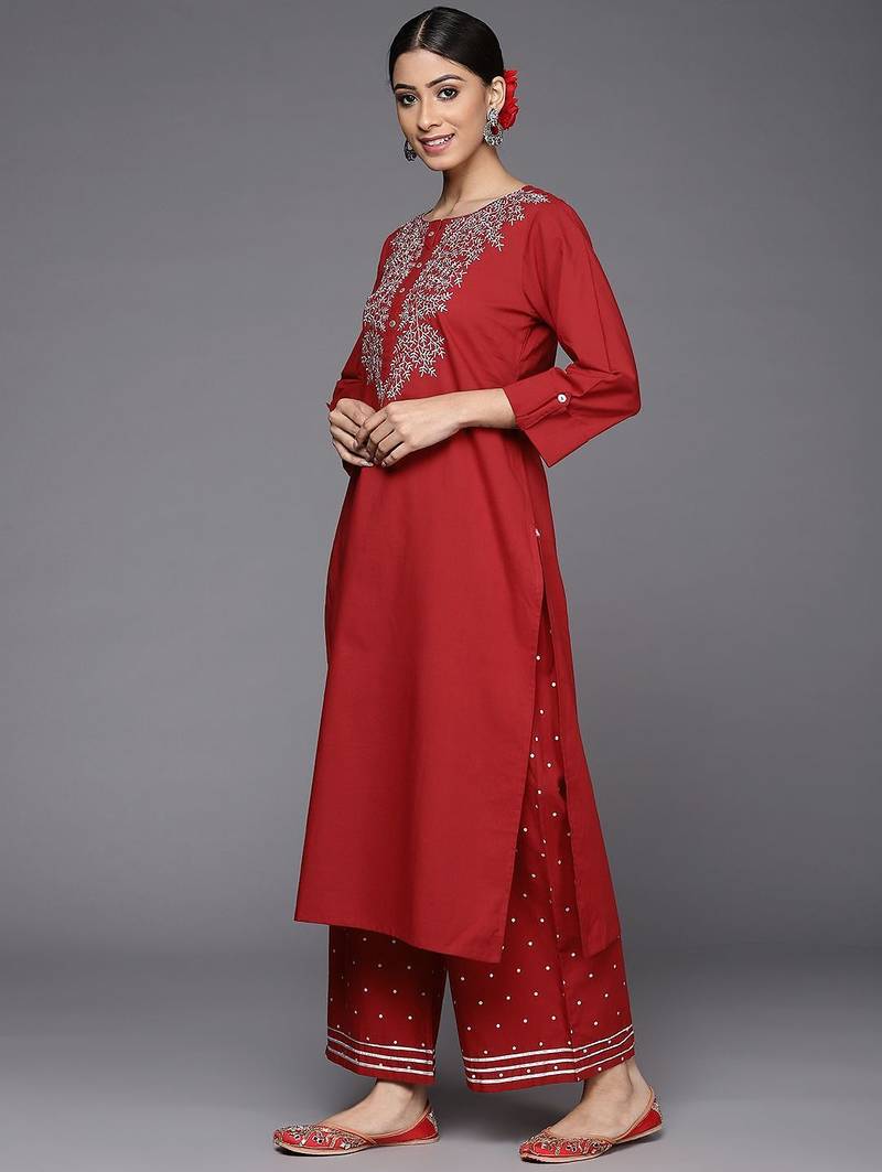 Women Rust Ethnic Motifs Yoke Design Kurta with Palazzos & With Dupatta