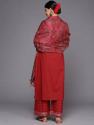 Women Rust Ethnic Motifs Yoke Design Kurta with Palazzos & With Dupatta 7