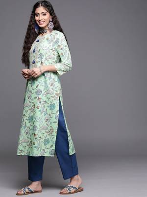 Women Blue Pure Cotton Floral Printed Sequinned Kurta with Trousers & With Dupatta 3