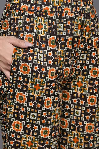 Women Black Ethnic Motifs Printed Patchwork Pure Cotton Kurta with Trousers