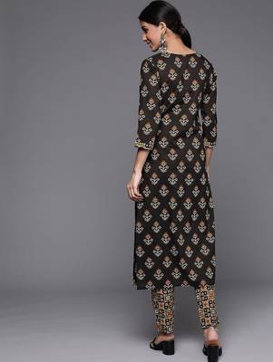 Women Black Ethnic Motifs Printed Patchwork Pure Cotton Kurta with Trousers 6