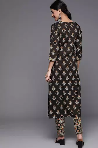 Women Black Ethnic Motifs Printed Patchwork Pure Cotton Kurta with Trousers