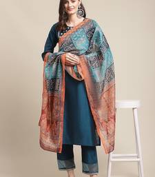 Women Blue Ethnic Motifs Yoke Design Sequinned Kurta with Trousers & With Dupatta