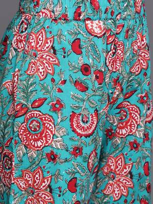Women Blue & Red Pure Cotton Floral Print Kurta with Sharara & With Dupatta 3