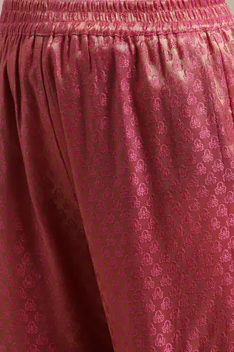 Pink & Gold-Colored Brocade Sleeveless Kurta Sharara With Sequins Ruffle Dupatta