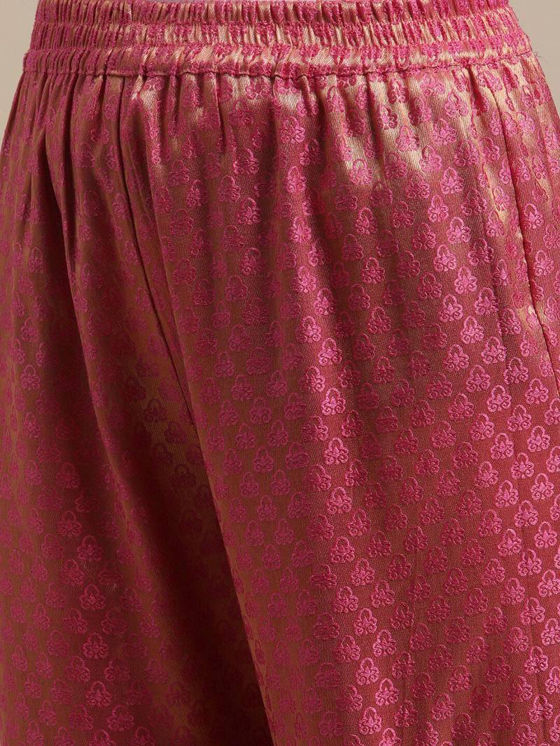 Pink & Gold-Colored Brocade Sleeveless Kurta Sharara With Sequins Ruffle Dupatta