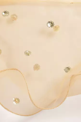 Pink & Gold-Colored Brocade Sleeveless Kurta Sharara With Sequins Ruffle Dupatta
