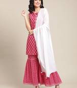 Women Pink Ethnic Motifs Yoke Design Regular Gotta Patti Pure Cotton Kurta with Sharara & With