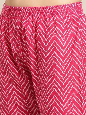 Women Pink Ethnic Motifs Yoke Design Regular Gotta Patti Pure Cotton Kurta with Sharara & With 3