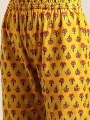 Women Yellow Floral Printed Straight Pure Cotton Kurta & Sharara With Dupatta 3
