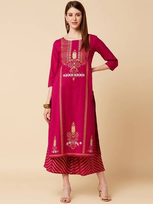 Women Magenta Printed Kurta with Palazzos 1