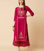 Women Magenta Printed Kurta with Palazzos