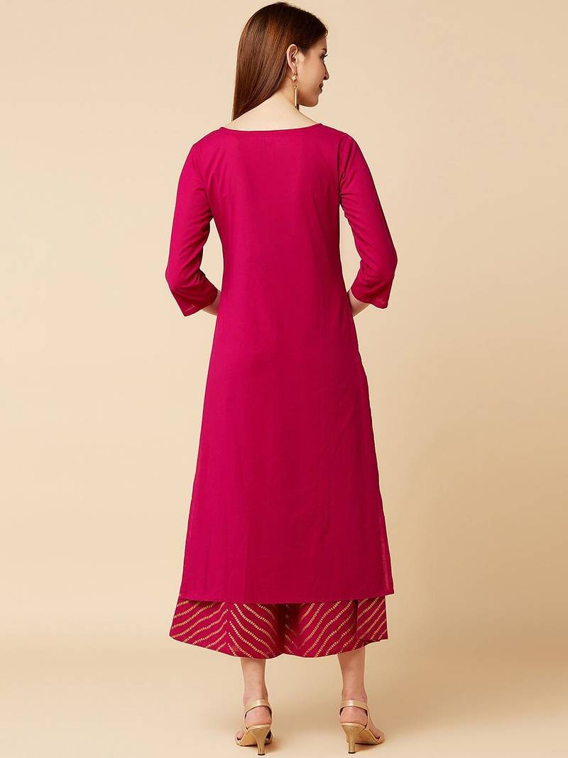 Women Magenta Printed Kurta with Palazzos
