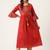 Women Red & Beige Zari Embroidered Kurta with Trousers