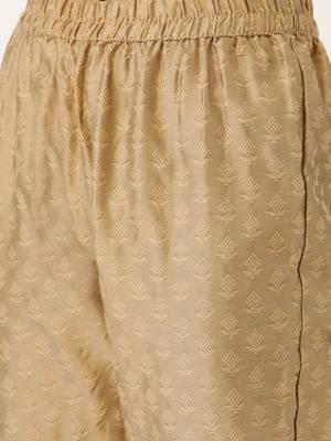 Women Red & Beige Zari Embroidered Kurta with Trousers 3
