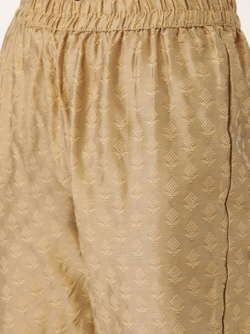 Women Red & Beige Zari Embroidered Kurta with Trousers