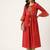 Women Red & Beige Zari Embroidered Kurta with Trousers