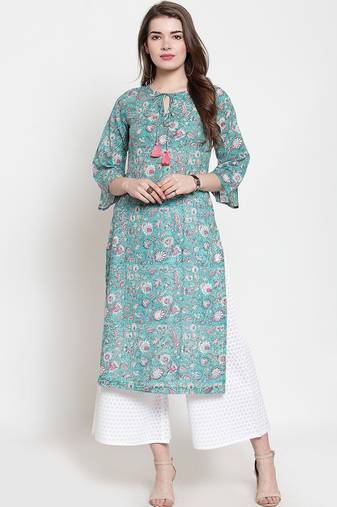 Women Green Printed Kurta with Palazzos