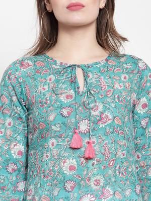 Women Green Printed Kurta with Palazzos 2