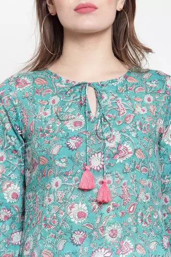 Women Green Printed Kurta with Palazzos
